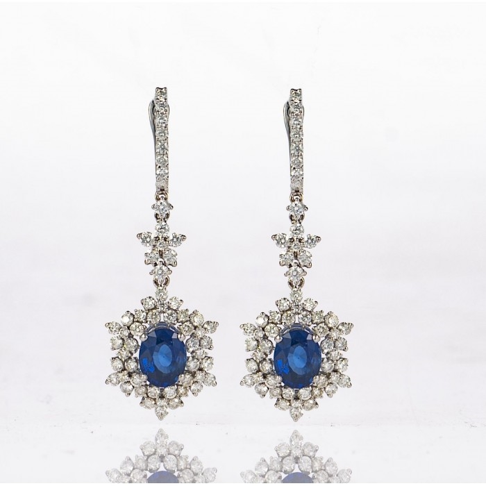 Earring- B/Sapp,& Dia,2.27 18K W/G